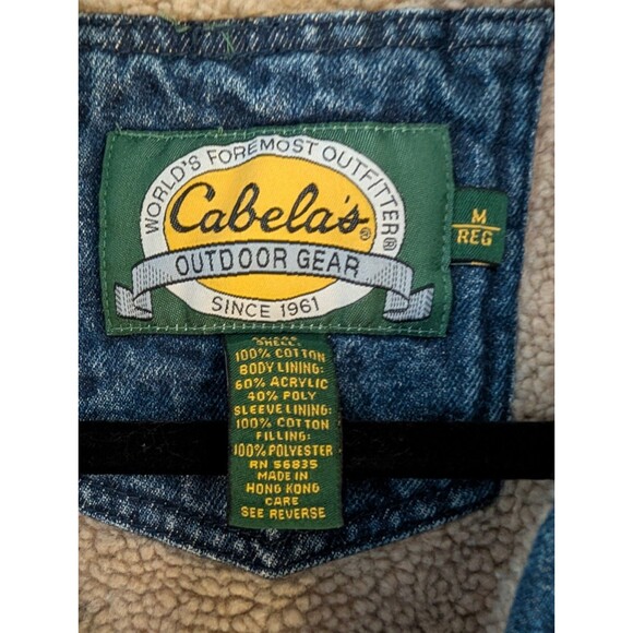 Cabelas Jean Jacket Mens Medium Sherpa Lined Trucker Denim Distressed EUC! - Picture 2 of 7